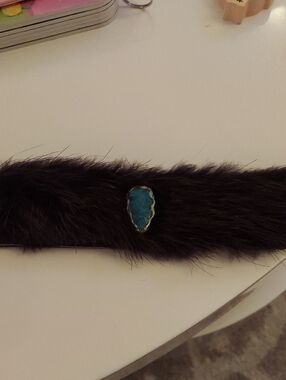 Faux Fur Cuff Bracelet  with Turquoise Stone Accent
